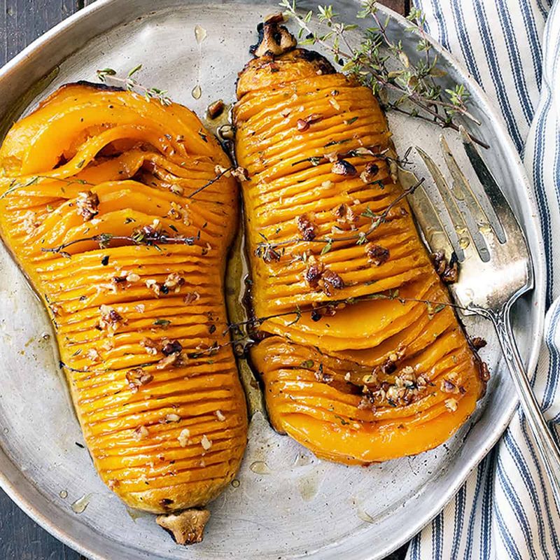 Hasselback Butternut Squash With Maple Glaze