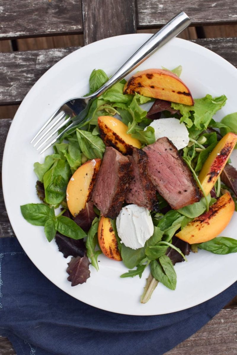 Grilled Flank Steak Salad With Peaches And Goat Cheese