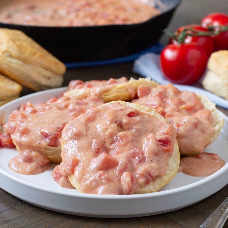 Tomato Gravy Over Biscuits
