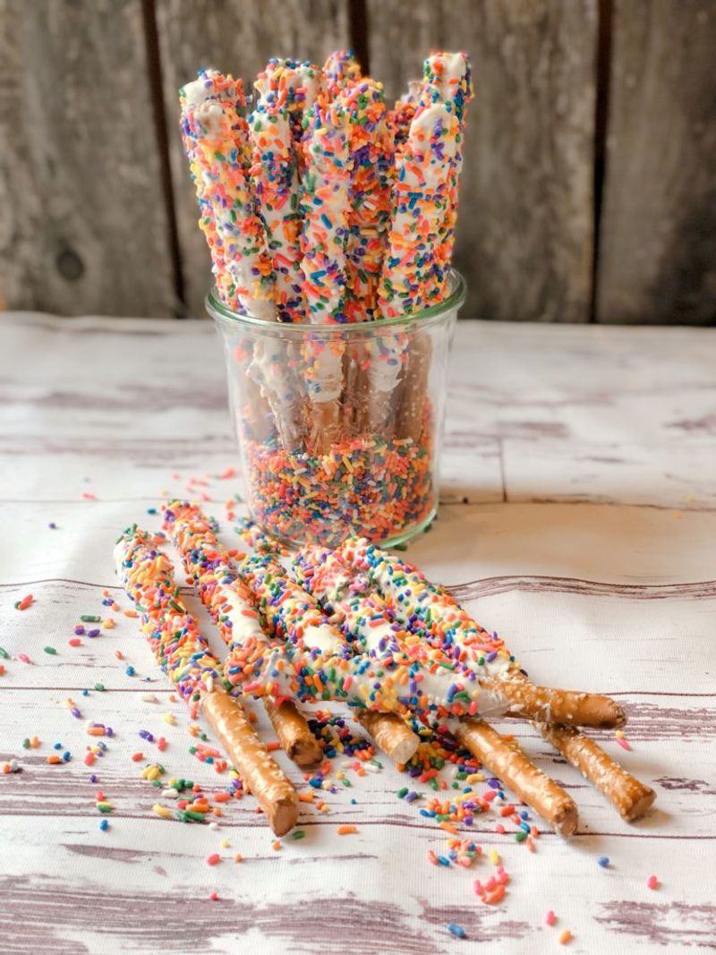 Rainbow Sprinkle Dipped Pretzels