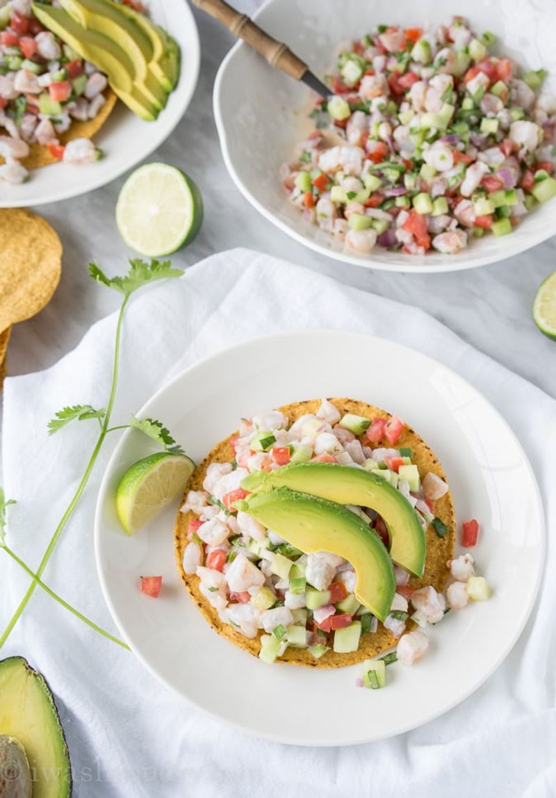 Shrimp And Avocado Ceviche Tostadas