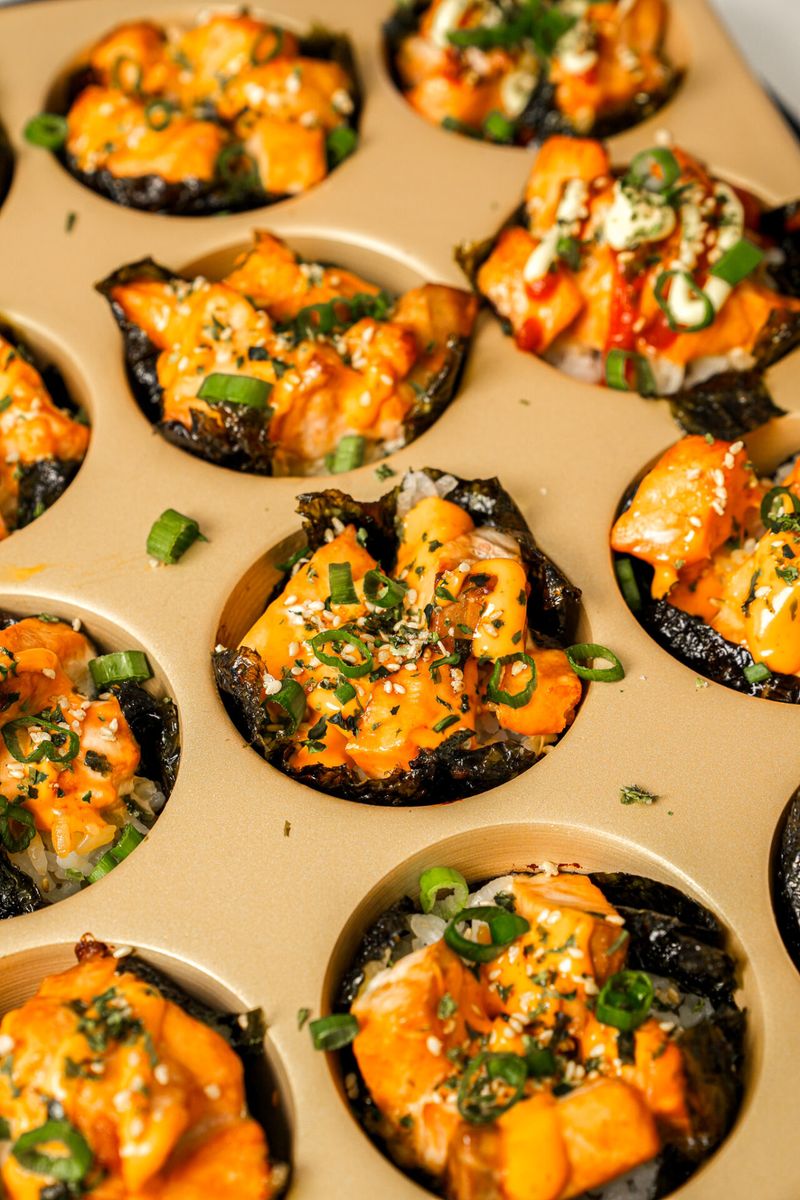 Spicy Baked Salmon Sushi Muffins