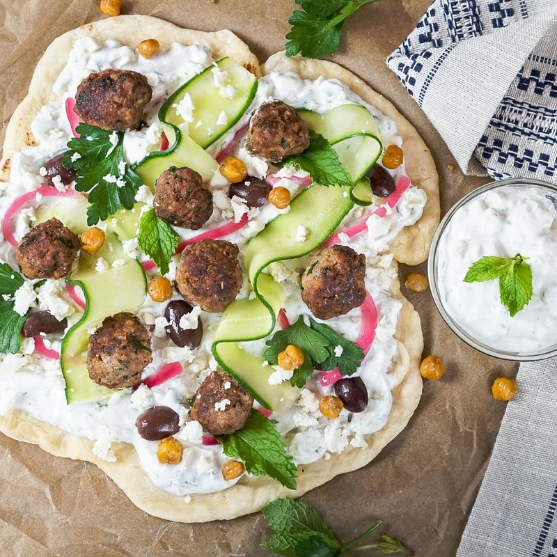 Mediterranean Lamb Meatball Flatbreads