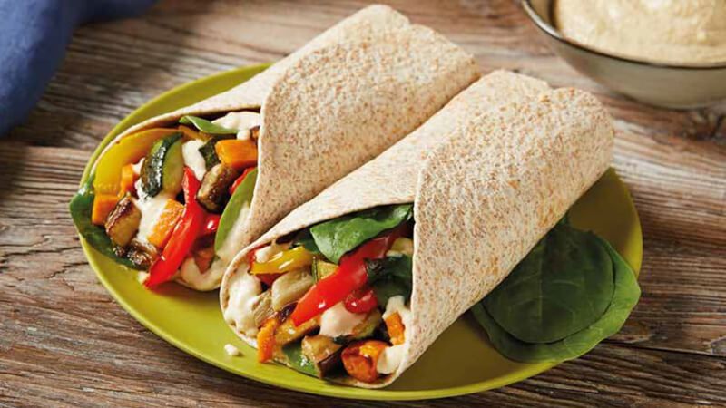 Roasted Veggie And Hummus Wraps