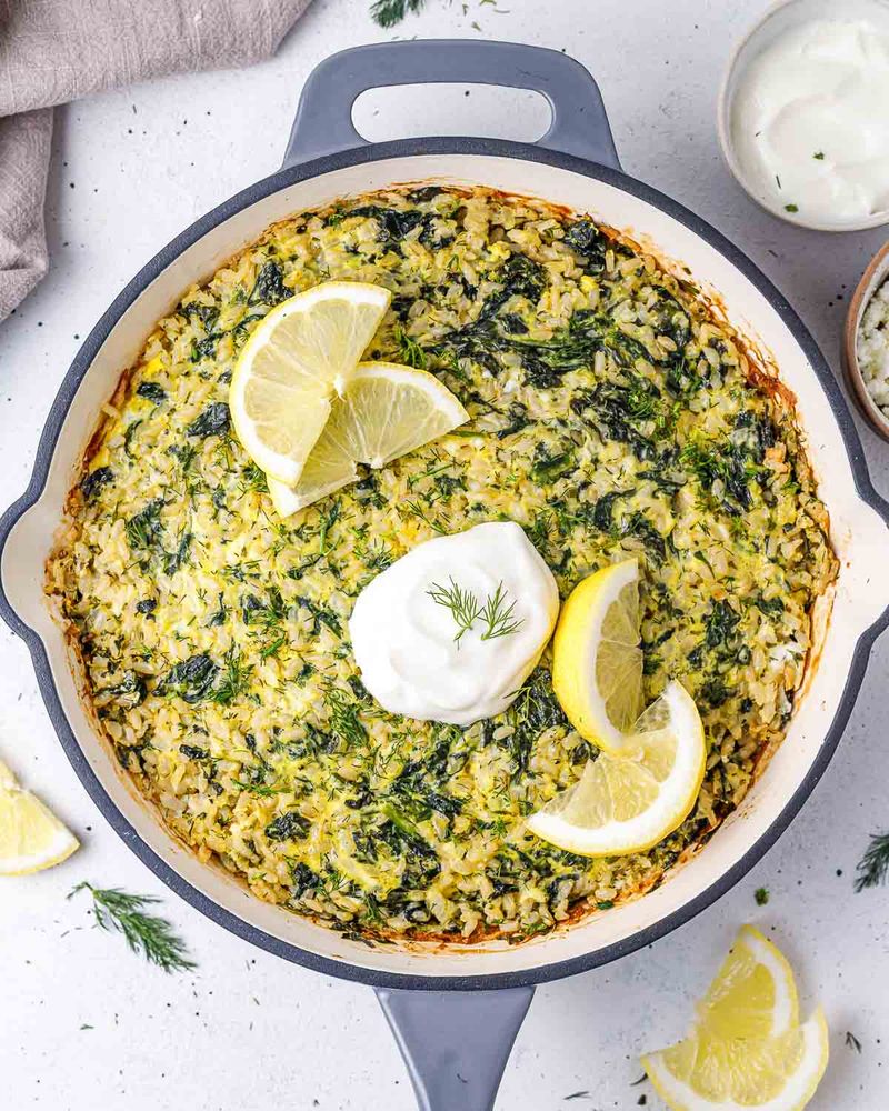 Baked Rice With Spinach And Feta