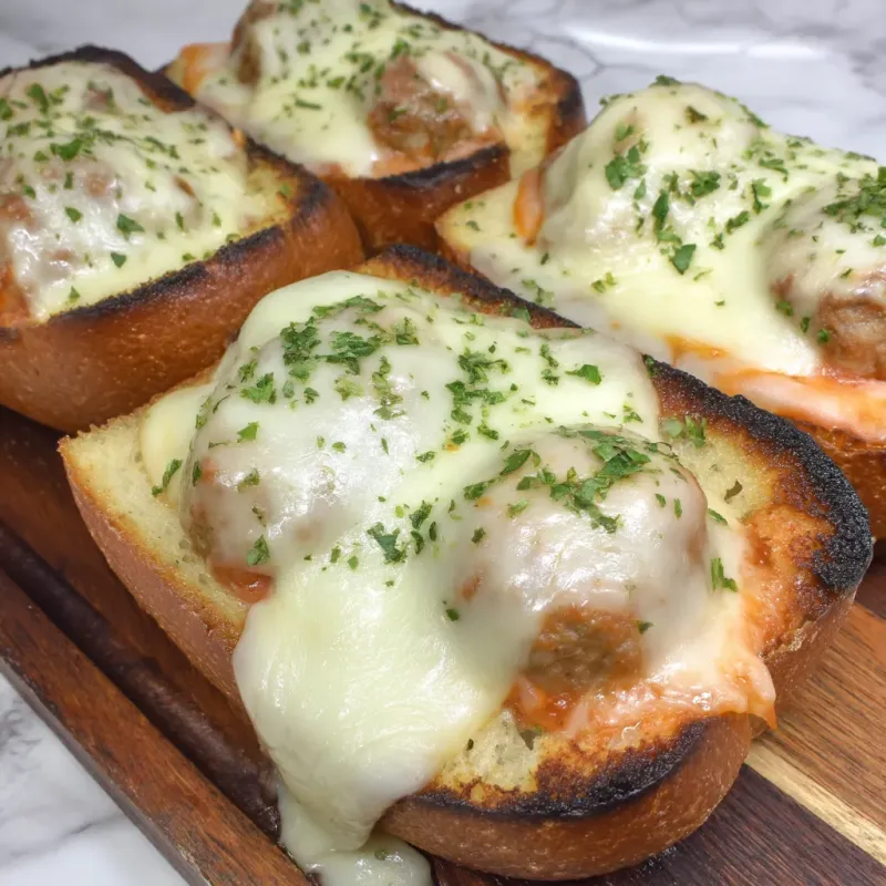 Cheesy Meatball Garlic Bread Boats