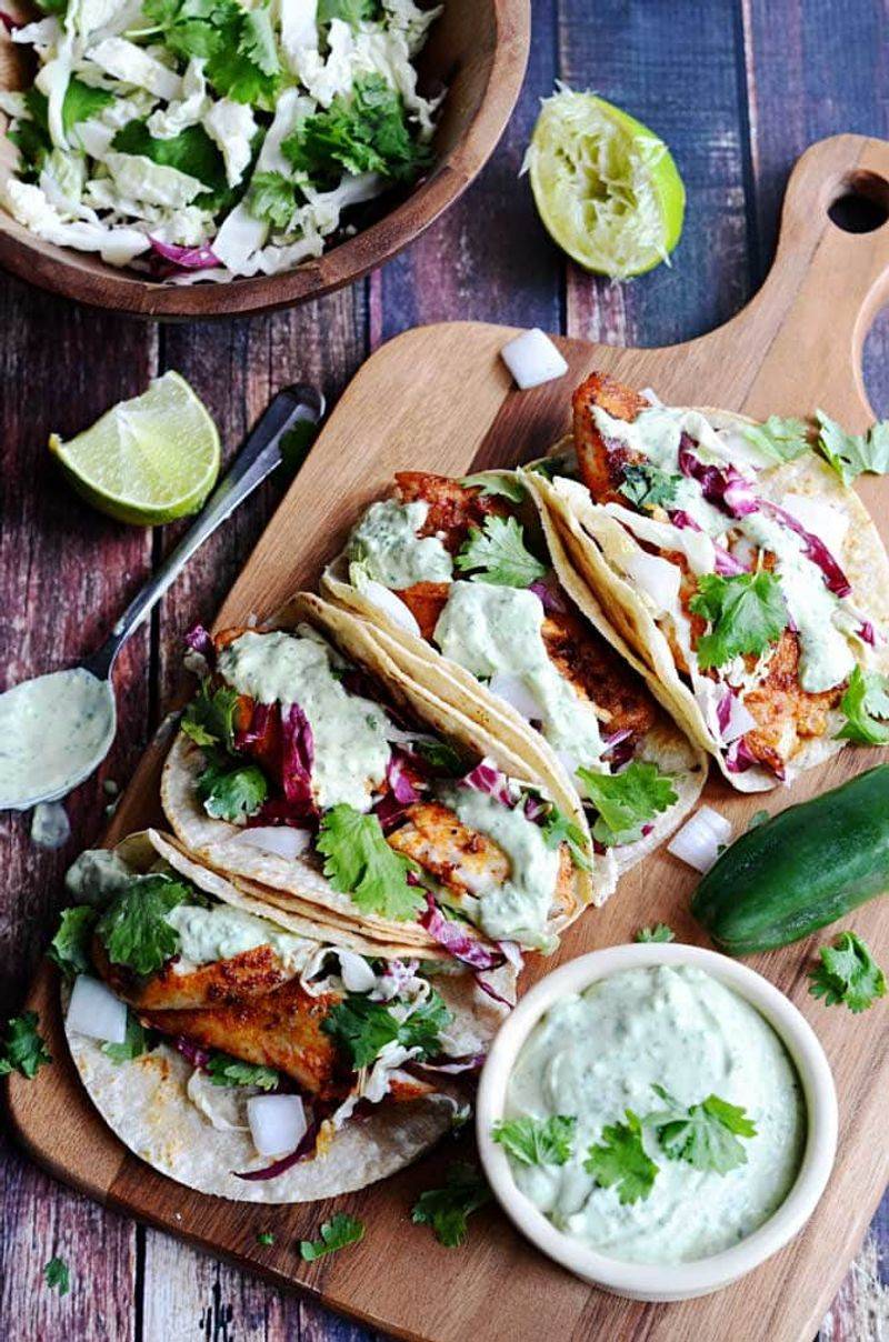 Catfish Tacos With Avocado Crema