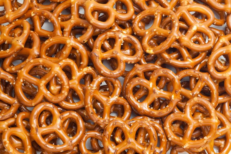 Cheese cubes with pretzels