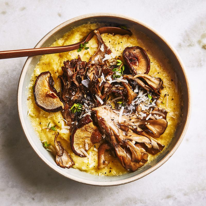 Savory Breakfast Polenta With Garlicky Mushrooms