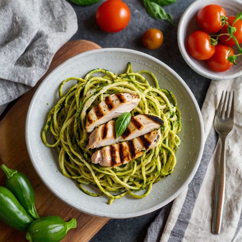 Pesto Zucchini Noodles With Grilled Chicken