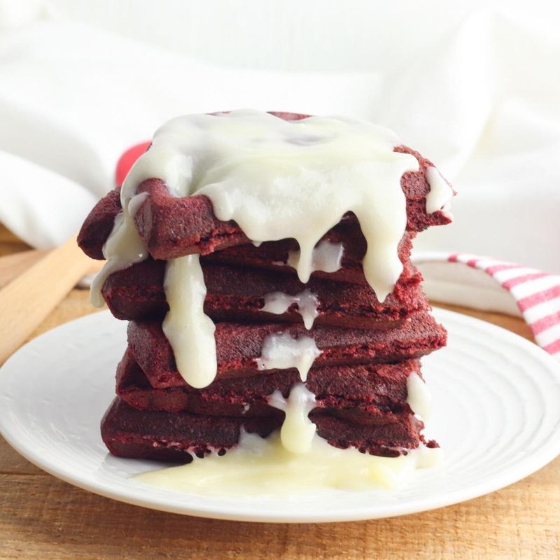 Red Velvet Waffles With Cream Cheese Drizzle