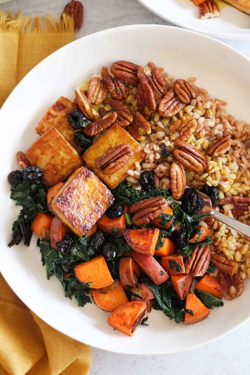 Baked Tofu With Farro And Roasted Carrots