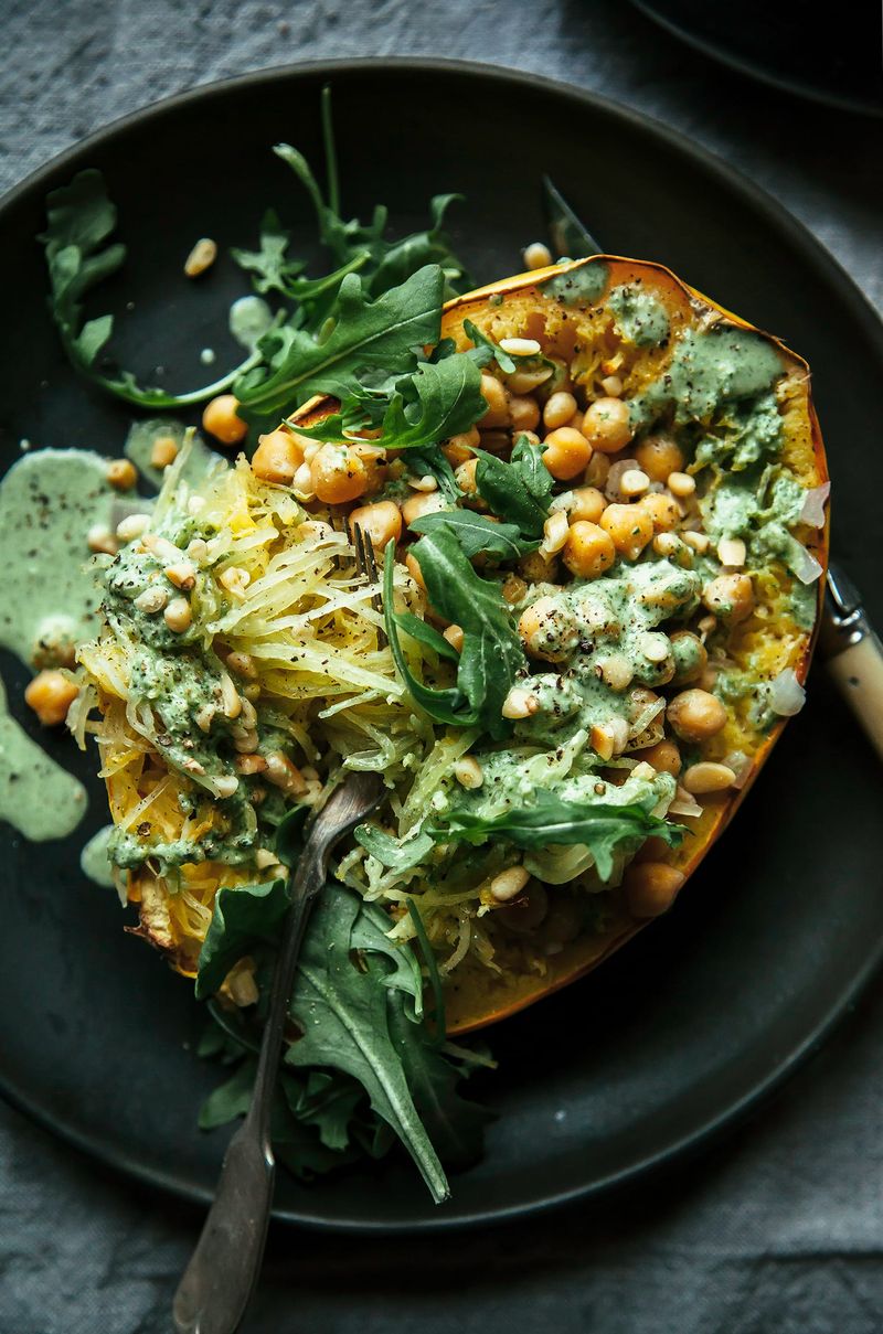 Spaghetti Squash With Chickpeas And Pesto