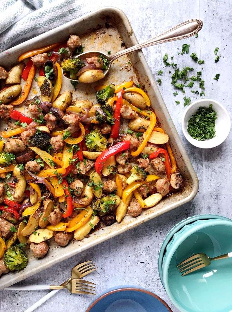 Sheet Pan Sausage And Veggie Bake