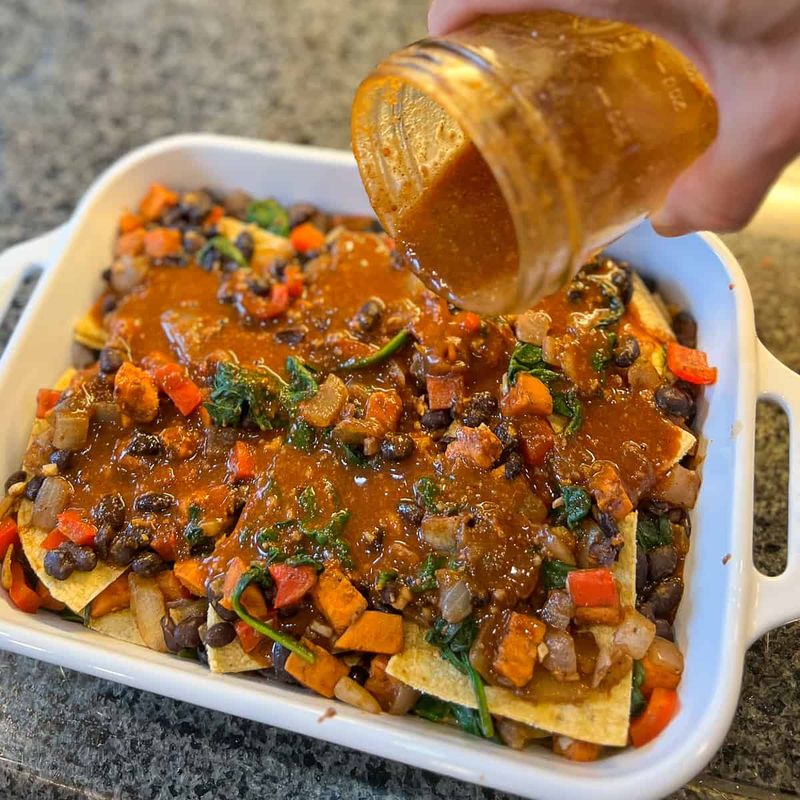 Sweet Potato And Black Bean Enchilada Bake