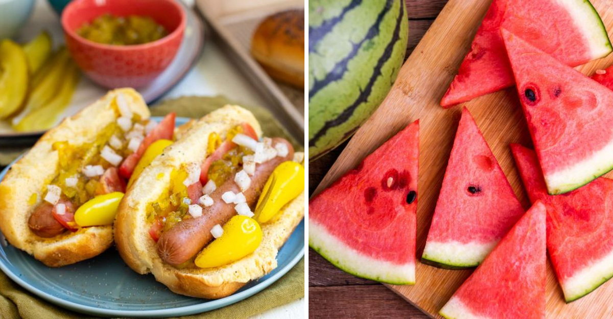 hot dogs and watermelon
