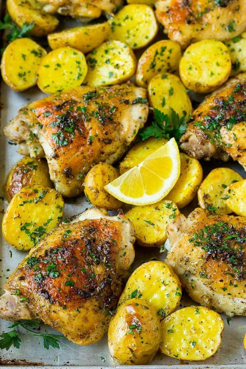 Sheet Pan Greek Chicken With Lemon Potatoes