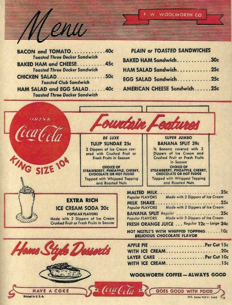 Woolworth’s Lunch Counter Menu