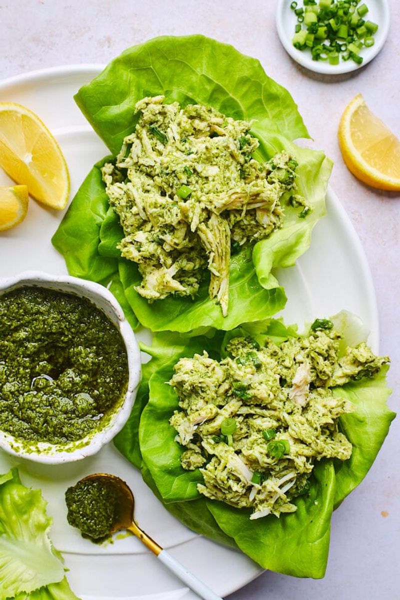 Pesto Chicken Salad In Lettuce Cups