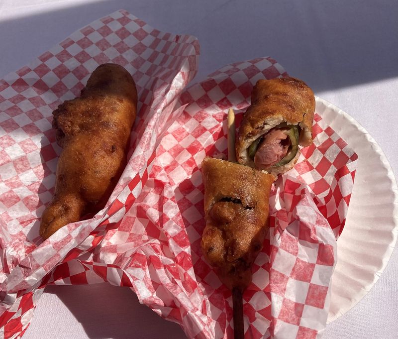 Bacon-Cheddar Pretzel Dog On A Stick