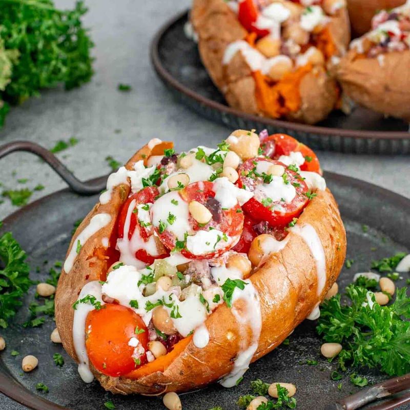 Mediterranean Stuffed Sweet Potatoes
