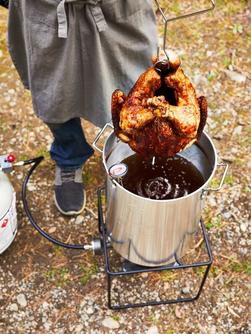 Deep-Fried Turkey Cooked In Open Flame Fryers