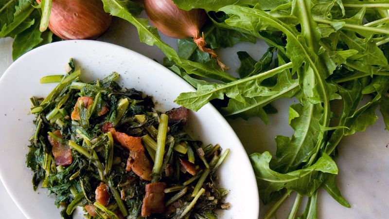 Dandelion Greens With Bacon Fat
