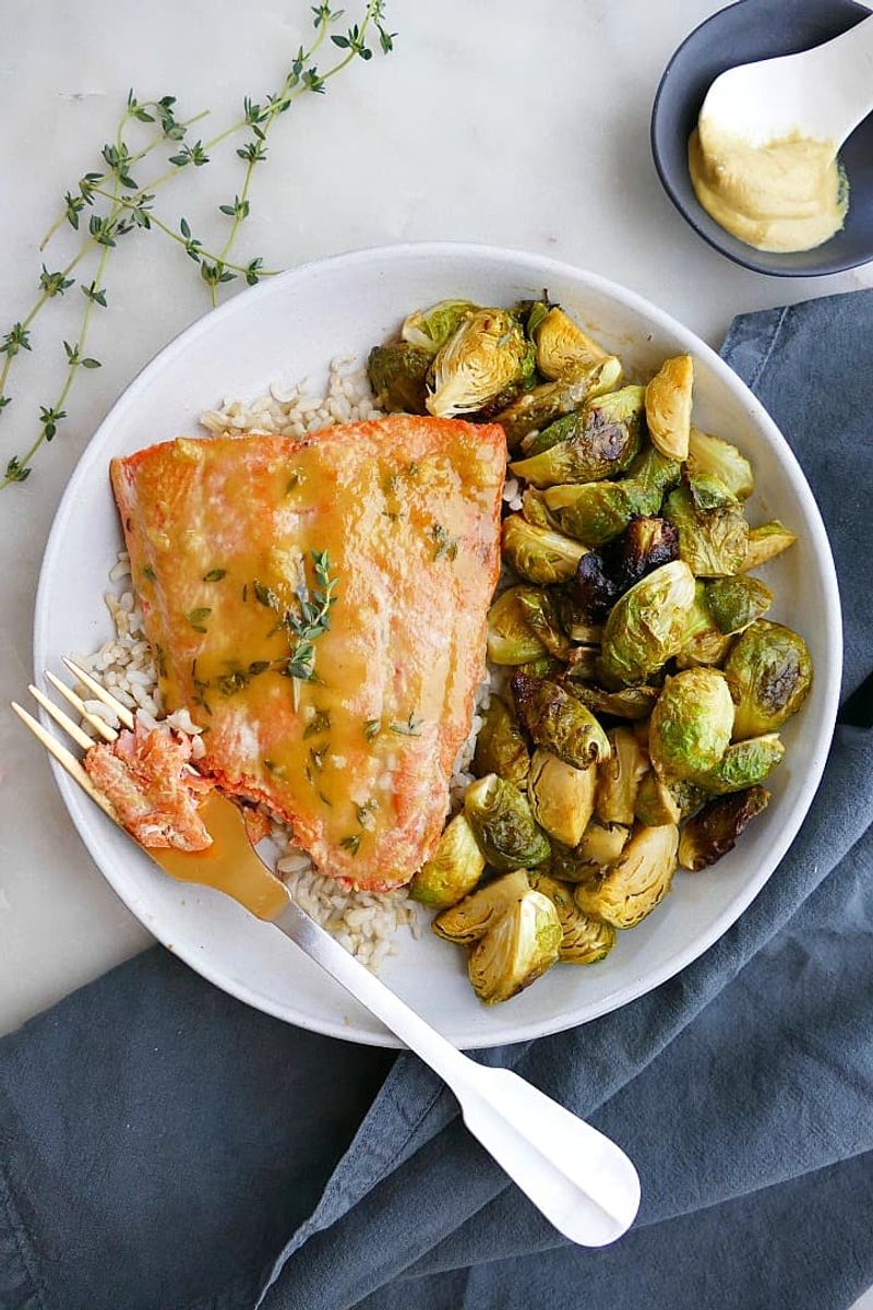 Maple Dijon Glazed Salmon with Farro and Kale