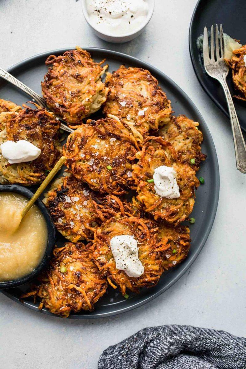 Potato Pancakes (Latkes) With Sour Cream And Applesauce
