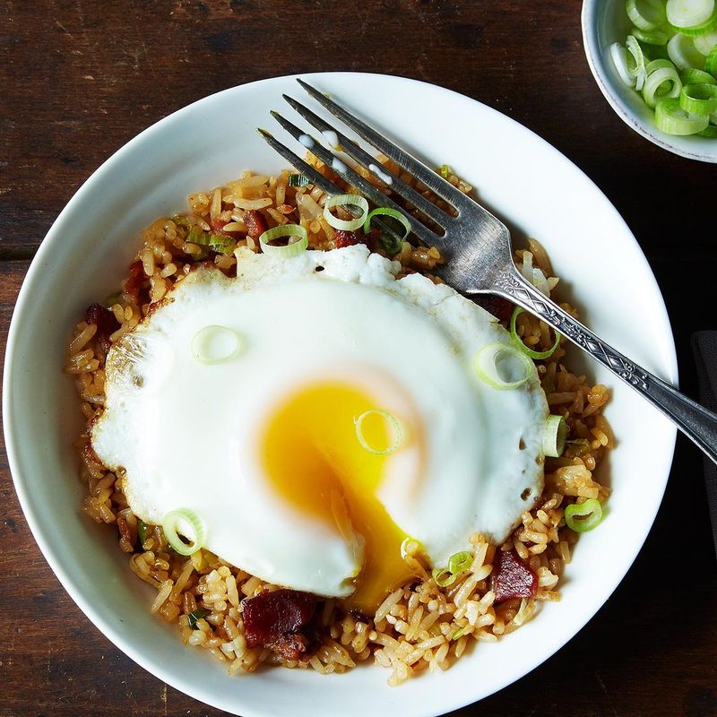 Breakfast Fried Rice With Kimchi And Fried Egg