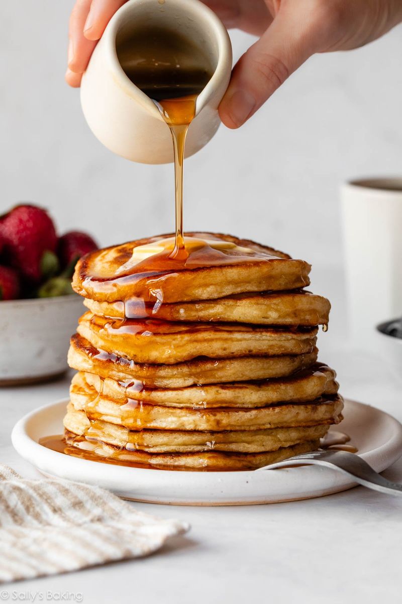 Dousing Pancakes In Syrup