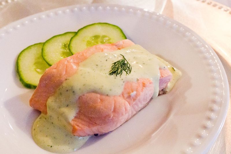 Poached Salmon With Mousseline Sauce