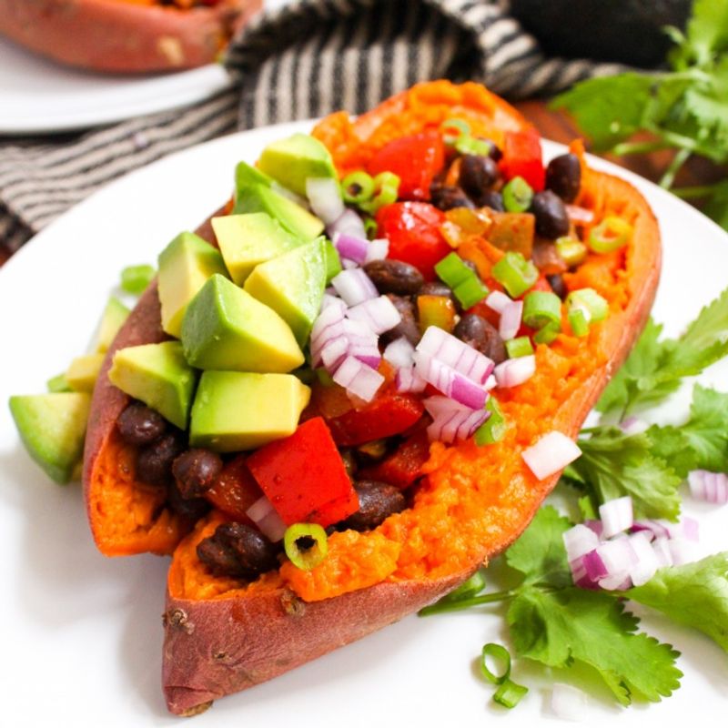 Microwaved Sweet Potato With Toppings Bar