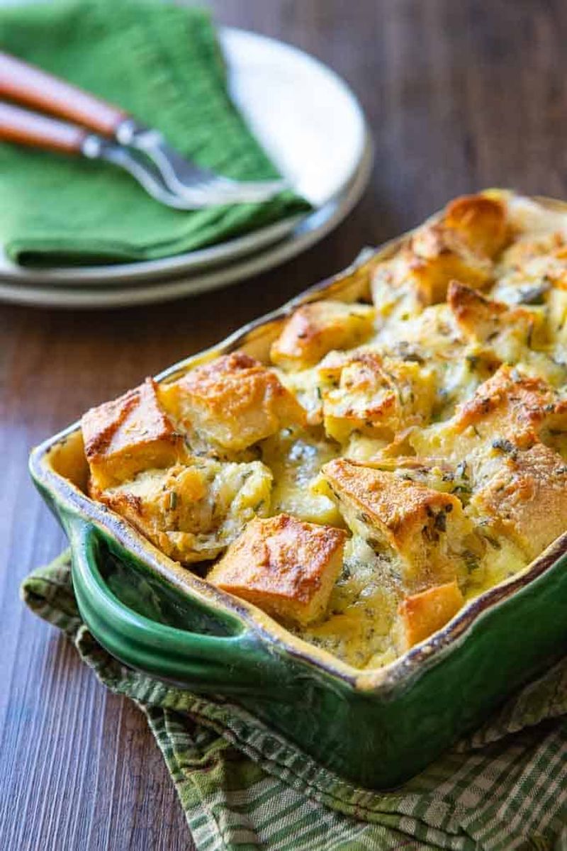 Savory Apple And Cheddar Bread Pudding