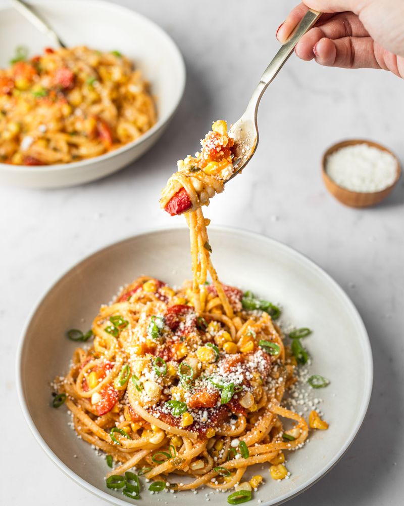 Blistered Tomato And Corn Fettuccine