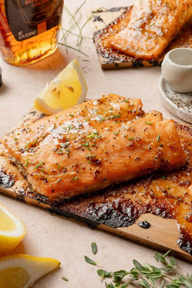 Cedar Plank Salmon With Maple-Mustard Glaze