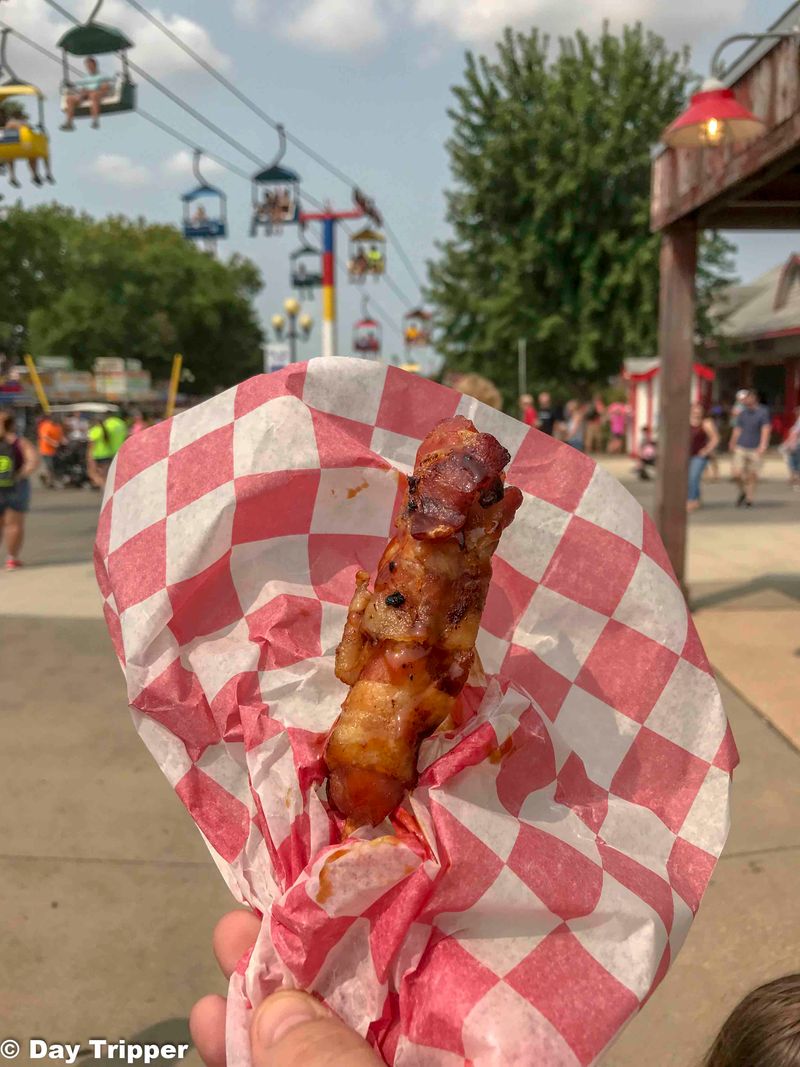 Bacon-Wrapped Deep-Fried Italian Sausage On A Stick