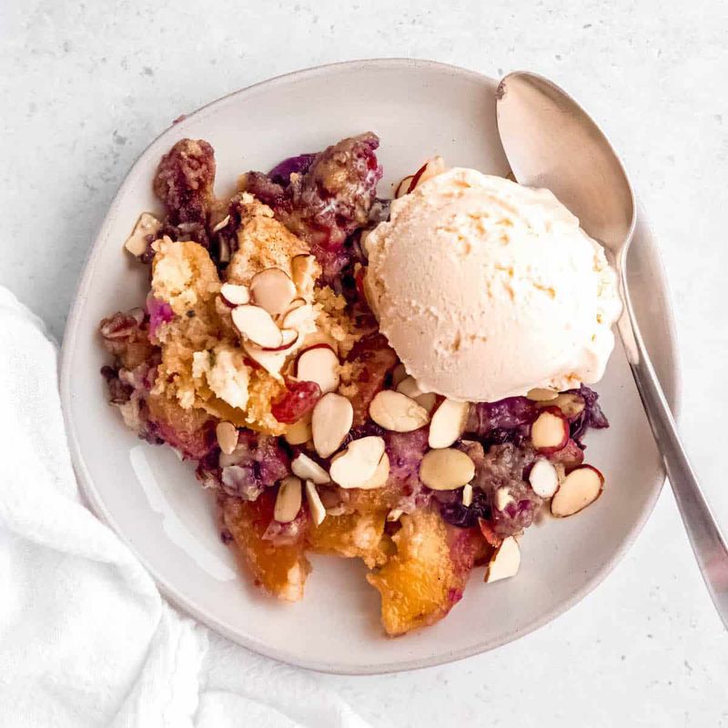 White Chocolate Macadamia Peach Cobbler