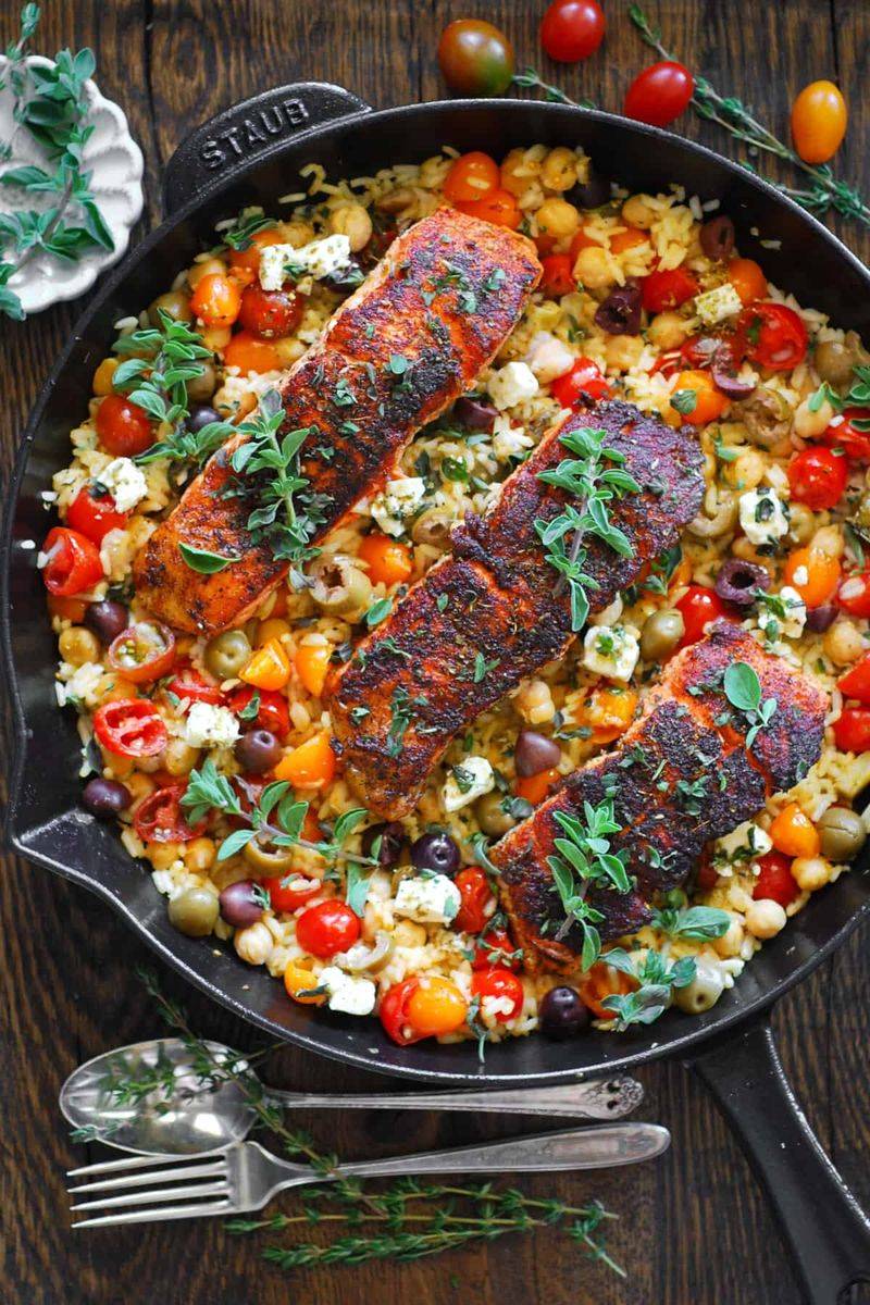 Crispy Skin Salmon With Mediterranean Vegetables