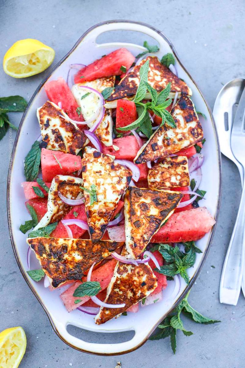 Grilled Halloumi Cheese With Watermelon Salad