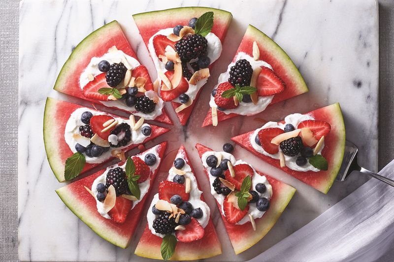 Watermelon Pizza With Berries And Cream