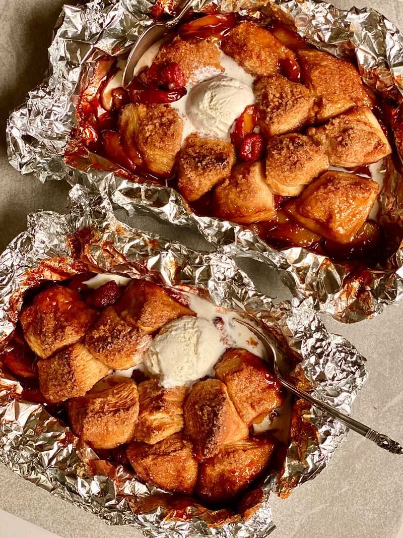 Grilled Peach Cobbler Foil Packets