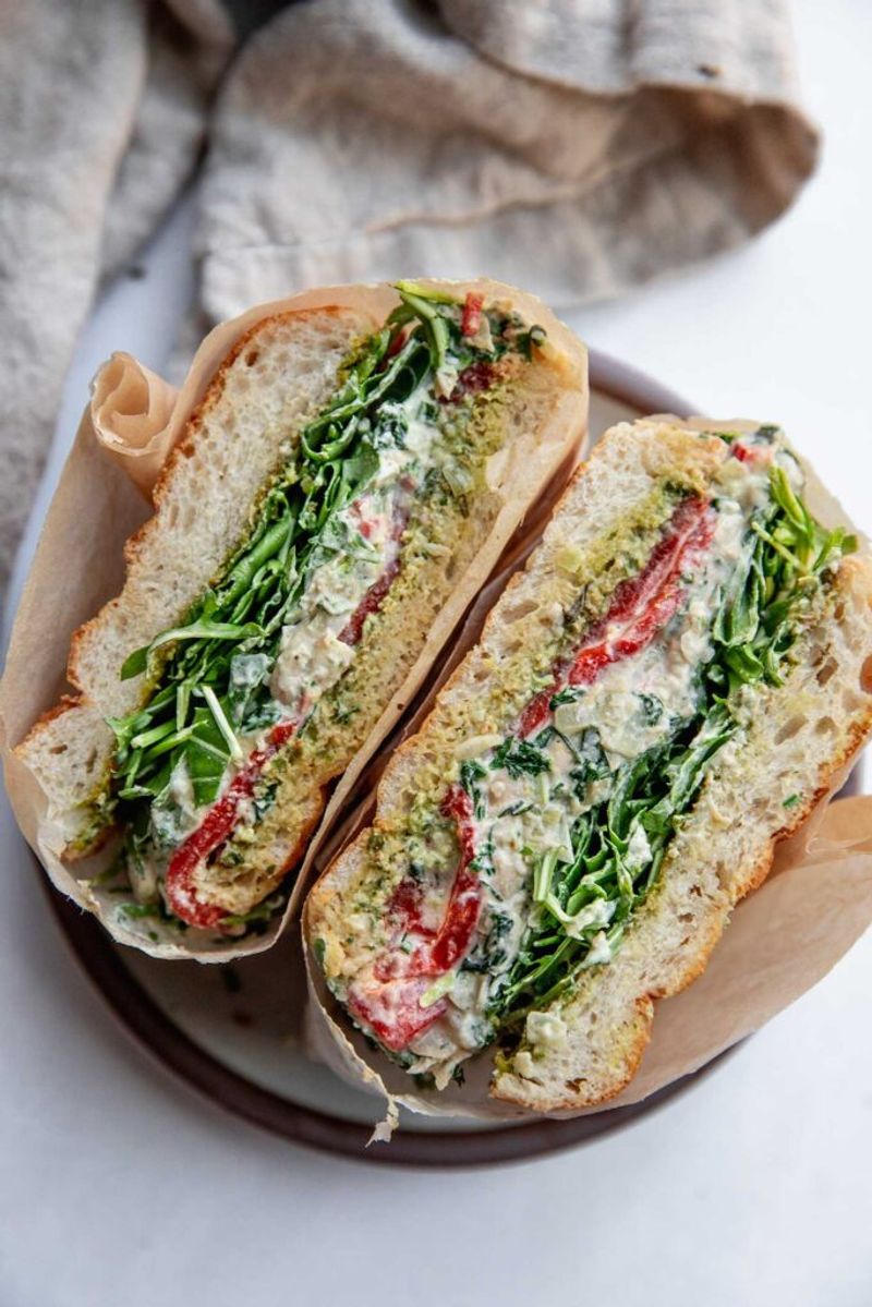 Smashed White Bean And Veggie Sandwich