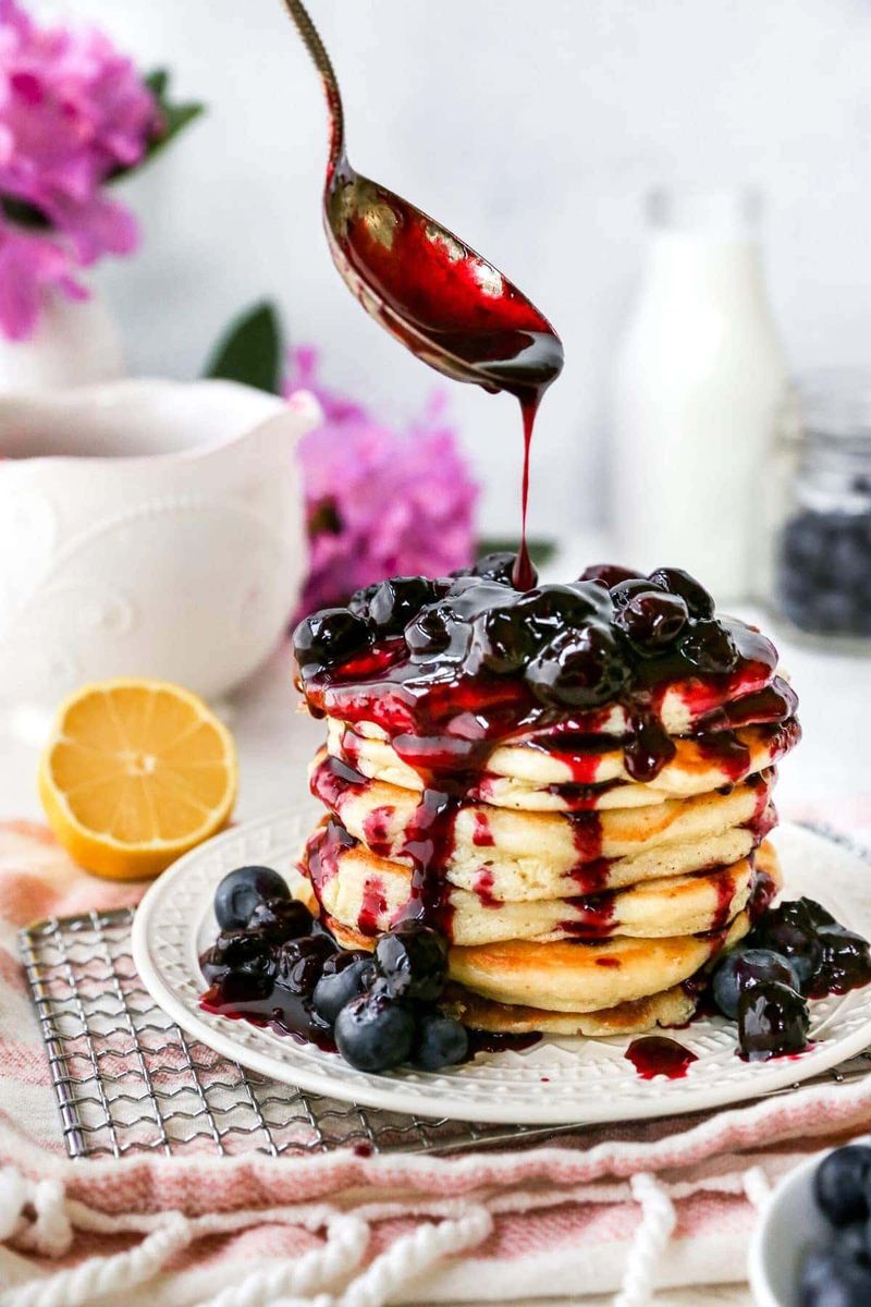 Lemon Ricotta Pancakes With Blueberry Compote
