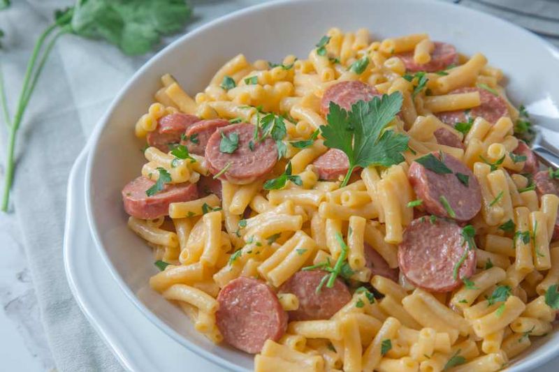 Mac And Cheese With Cut-Up Hot Dogs