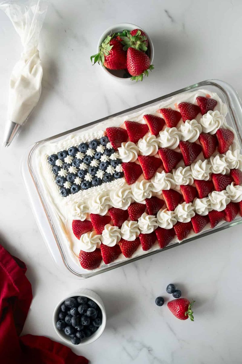 Flag Cake With Berries And Whipped Cream