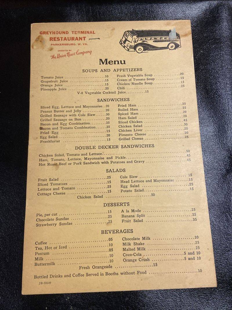 Greyhound Bus Terminal Café Menu