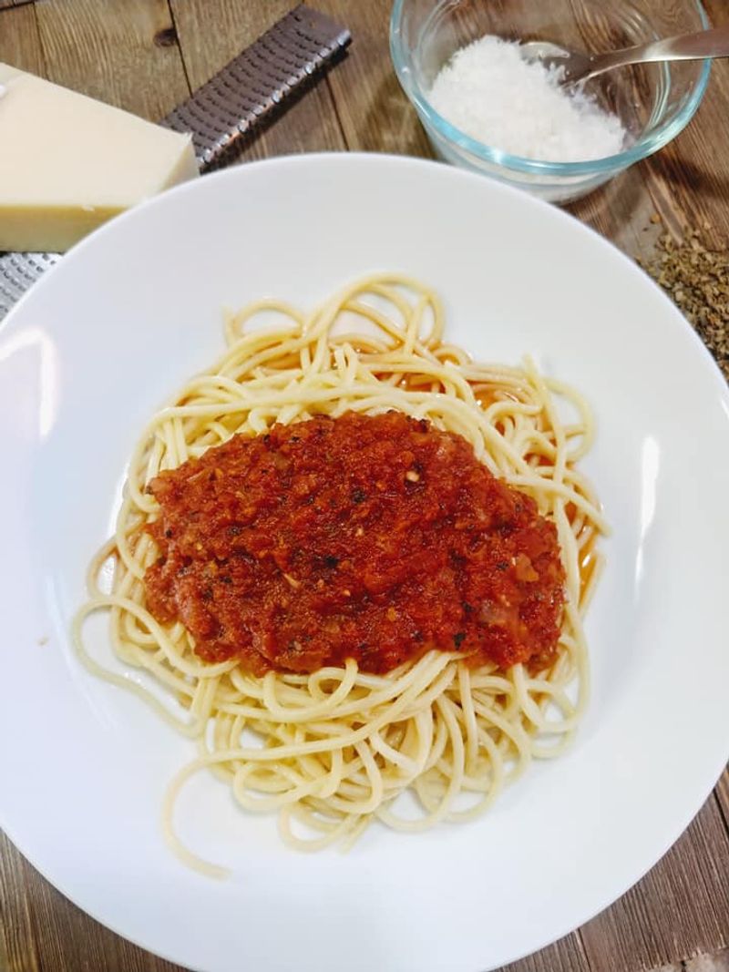 Carrot Sticks + Pasta With Marinara + Banana