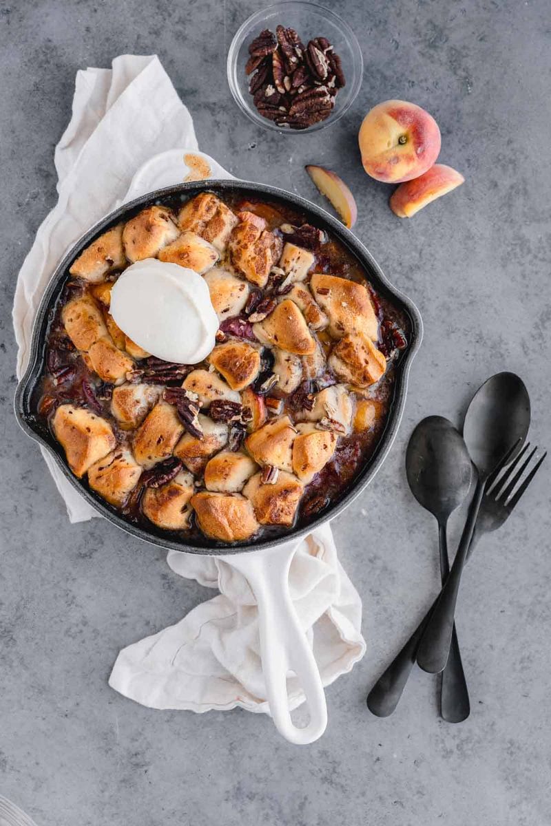 Peach Cobbler With Cinnamon Roll Topping