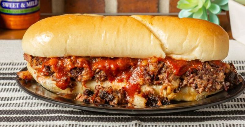 Gates Bar-B-Q – Saucy Burnt-End Sandwich